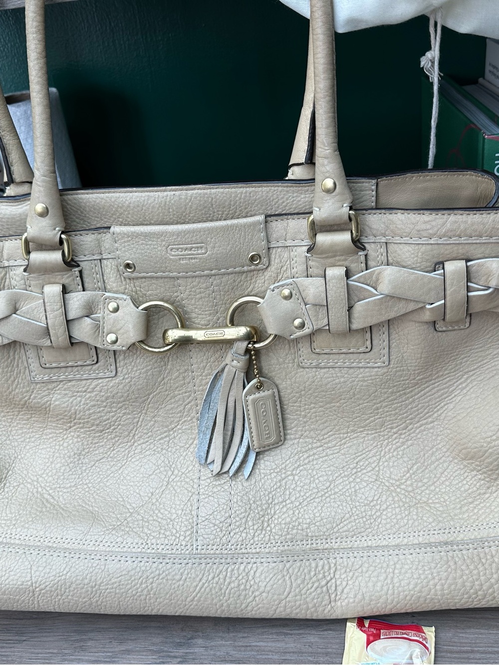 Vintage Coach Leather Tote Bag in Light Beige